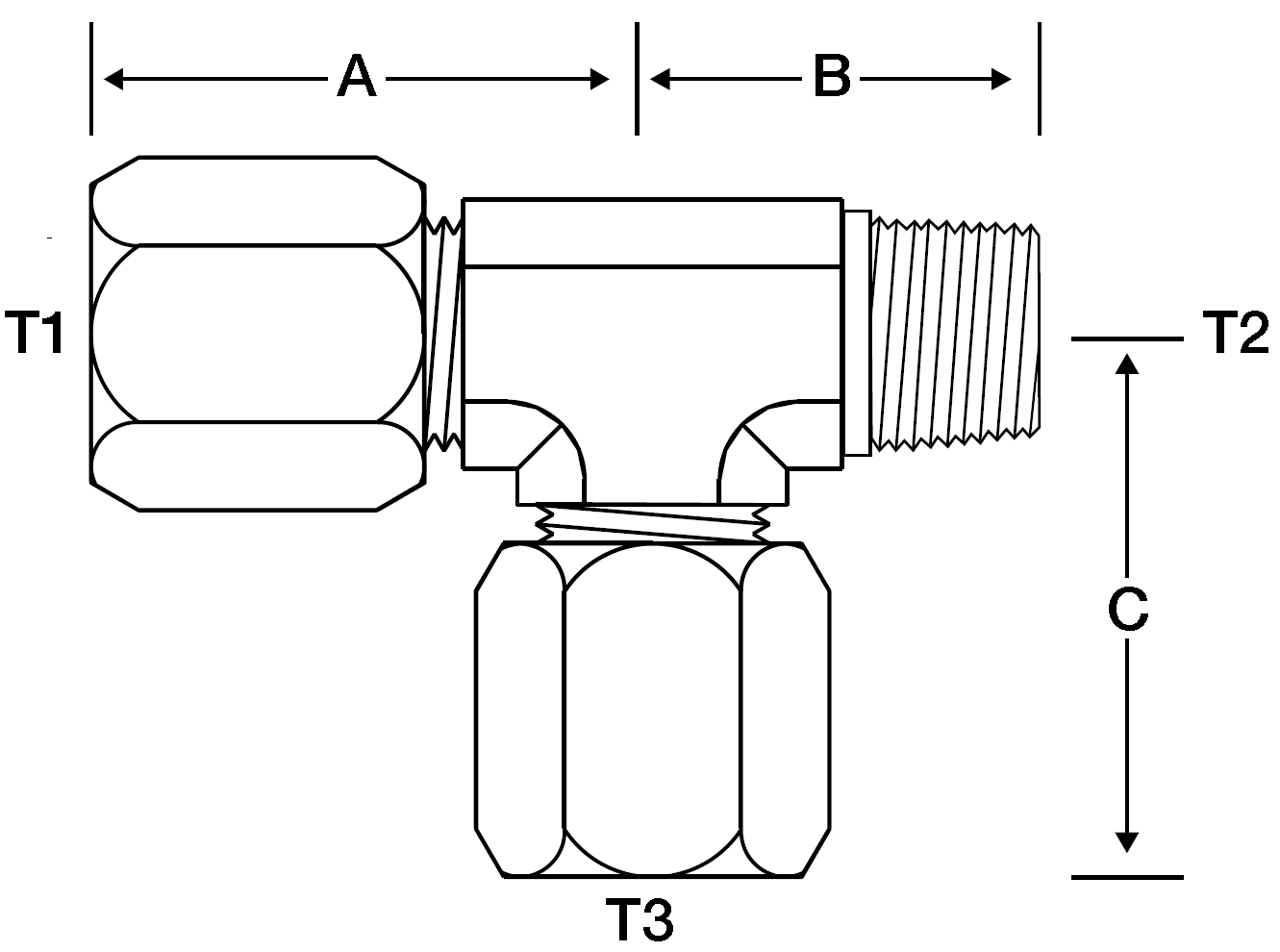 RUN TEE 1/2" FLARELESS X 1/2" M-NPT