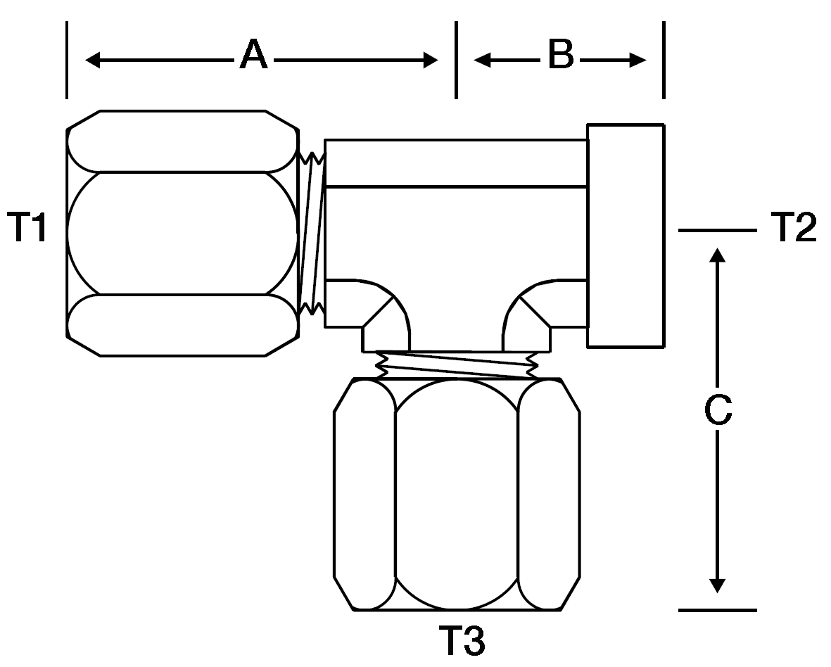 RUN TEE 1/2" FLARELESS X 3/8" F-NPT
