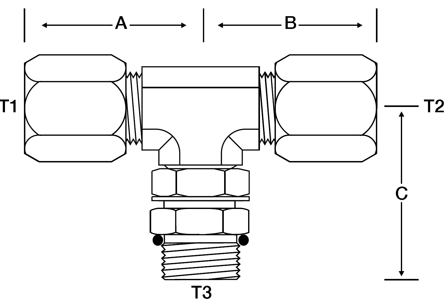BRANCH TEE 1/4" FLARELESS X -4 M-ORB