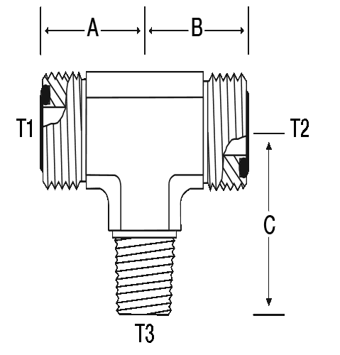 TEE -4 M-ORFS X -4 M-ORFS X 1/4" M-NPT