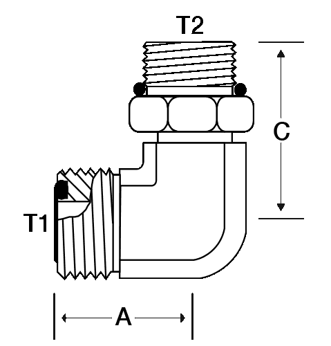 90 DEGREE -12 M-ORFS X M22 X 1.5 ADJ