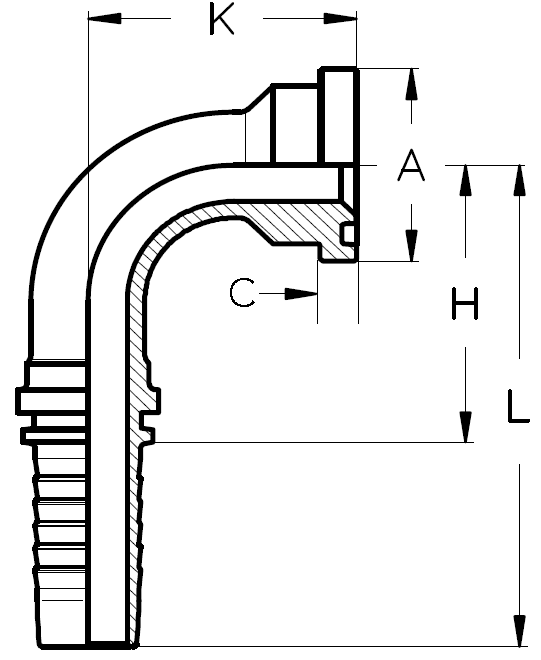 2-1/2" R4 BARB 90 ELBOW X 3" CODE 61