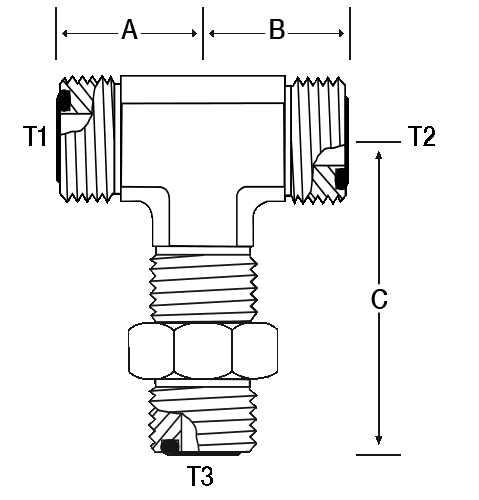 BRANCH TEE -12 M-ORFS X -12 BULKHEAD X
